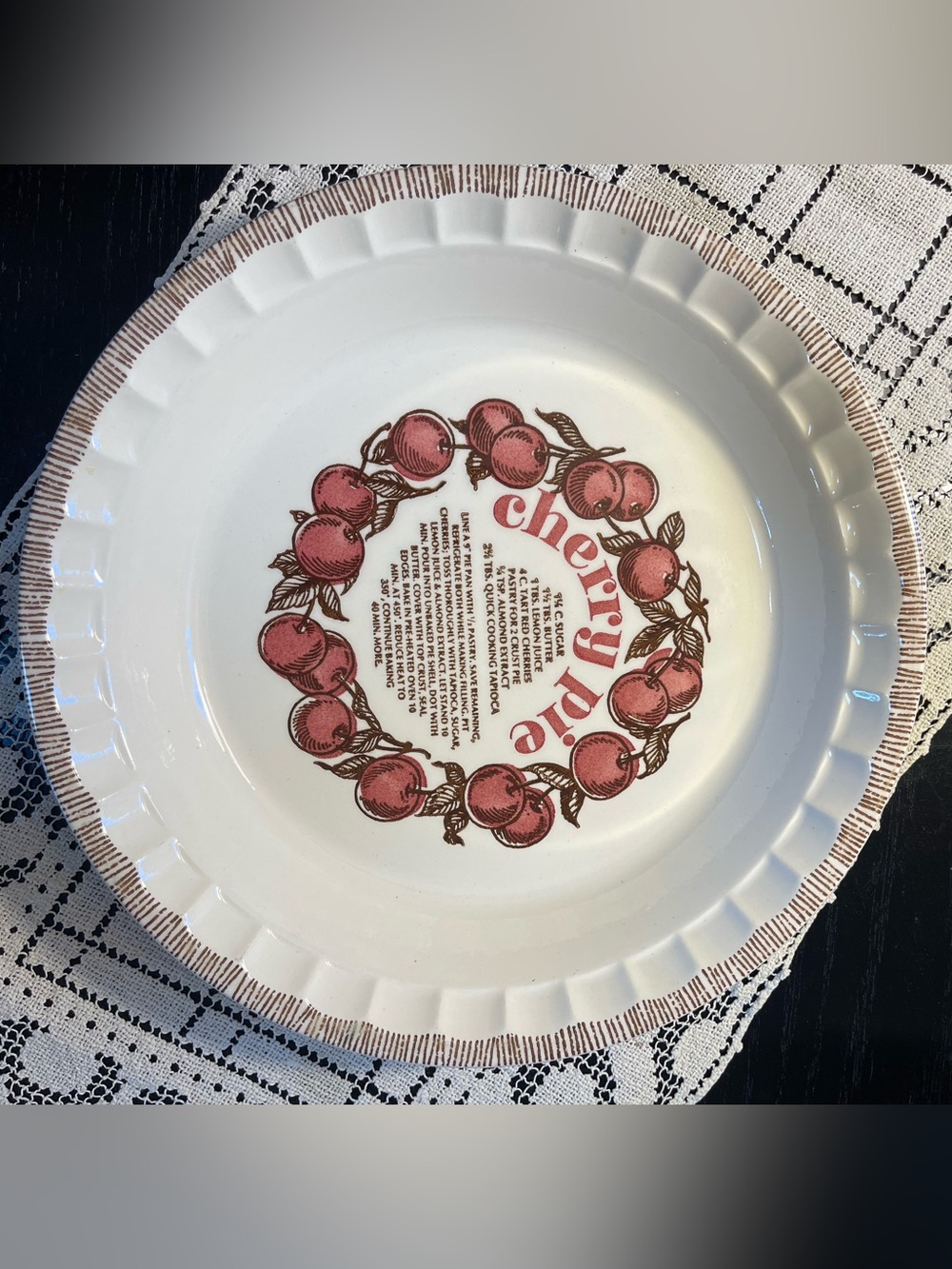 Vintage Cherry Pie Stoneware Pie Plate
